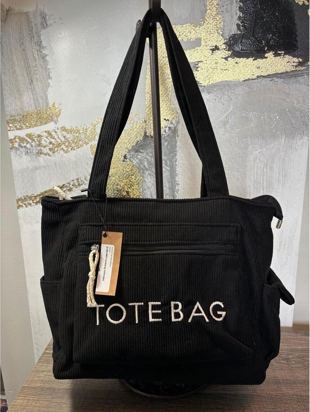 Black Corduroy Tote Bag